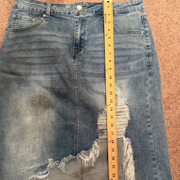 Women’s distressed denim jean midi skirt ripped torn size XL / 16 stretchy NEW - Picture 8 of 9